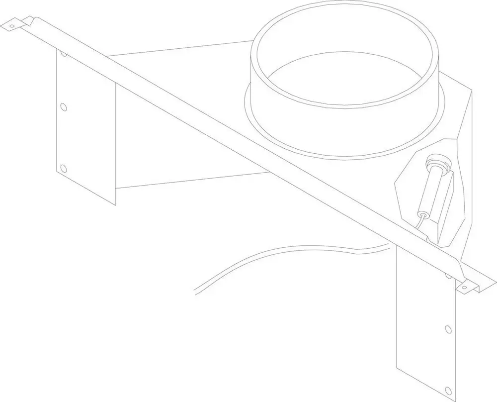 Technisches Diagramm eines Bosch-Teils mit einem runden Anschluss und einem Sensor, montiert an einer strukturellen Halterung.